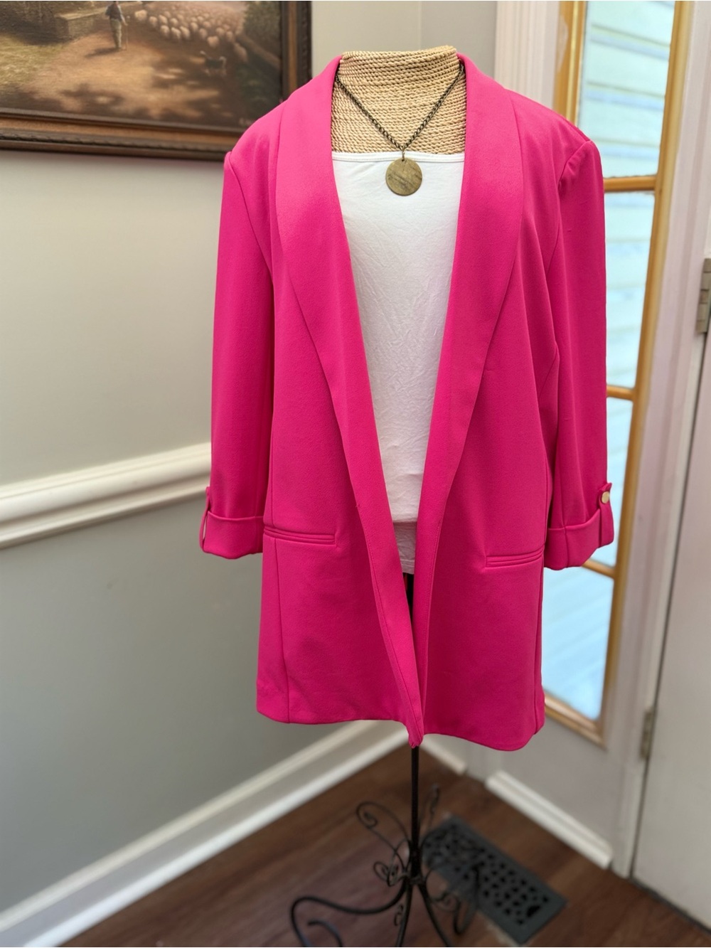 Anne Klein Bright Pink Open-Front Blazer Jacket